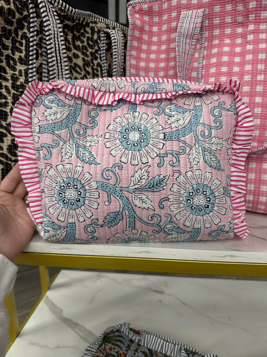 Pink & Blue Quilted Cosmetic Bag