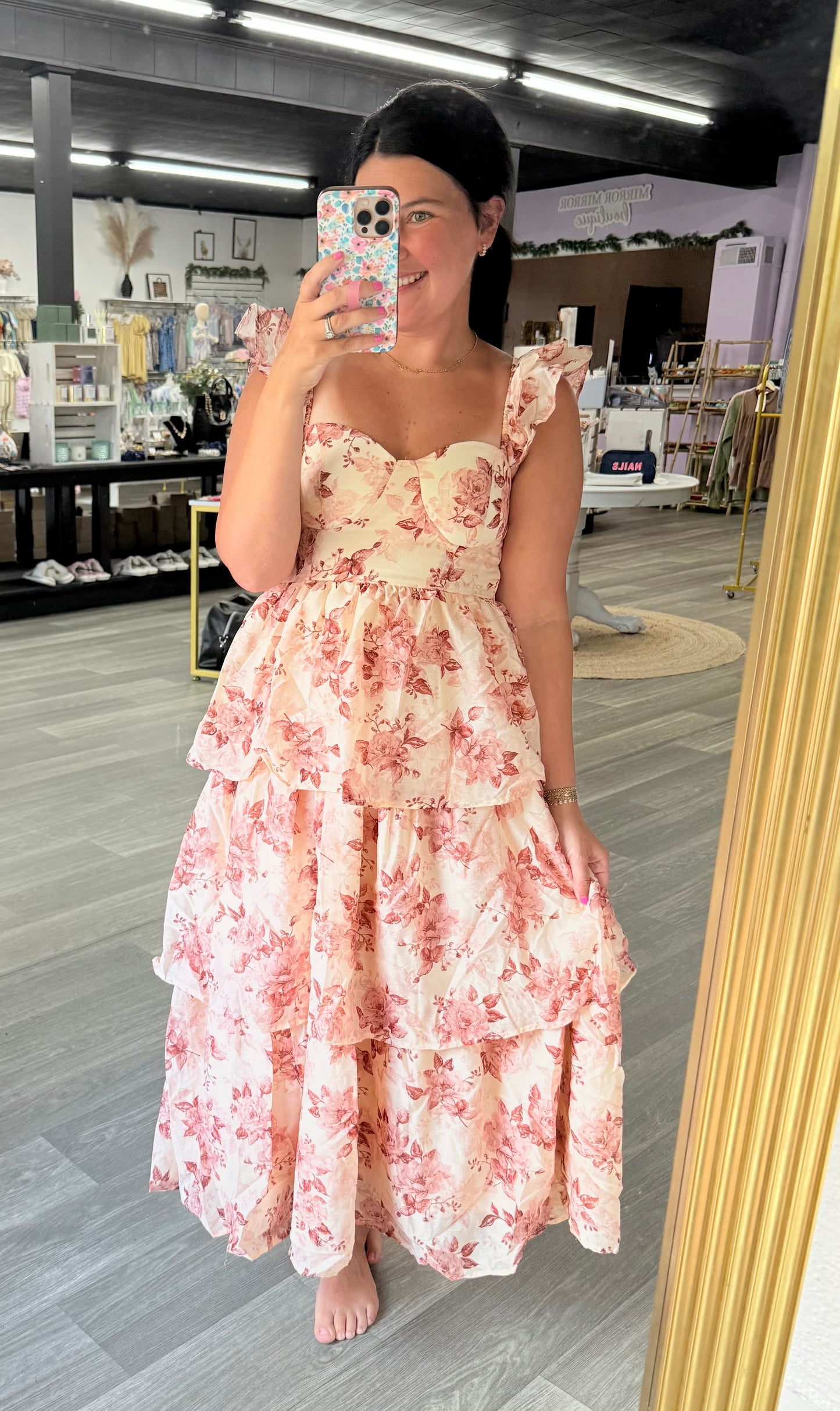 Rose Floral Midi Dress