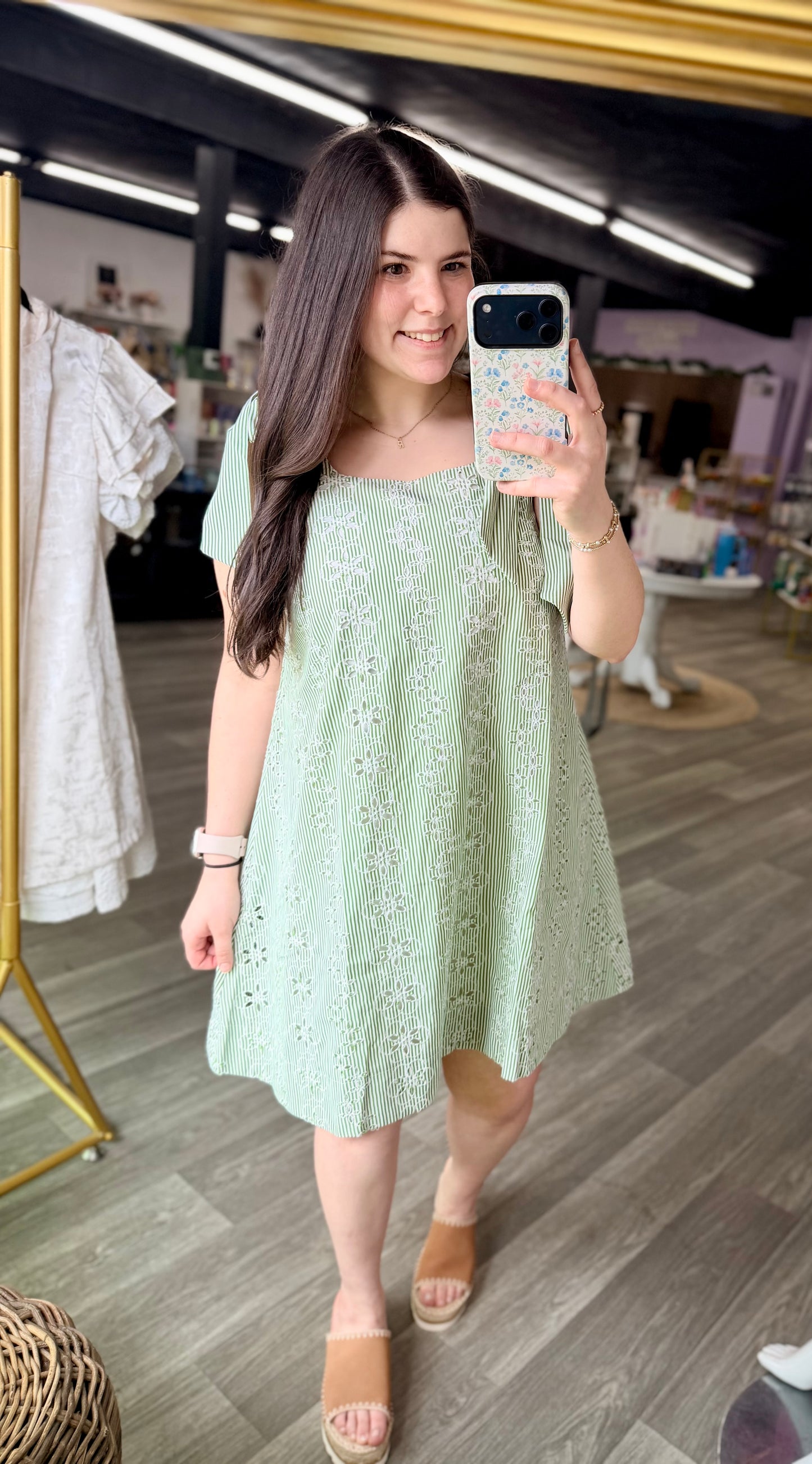 Kiwi Striped Eyelet Dress