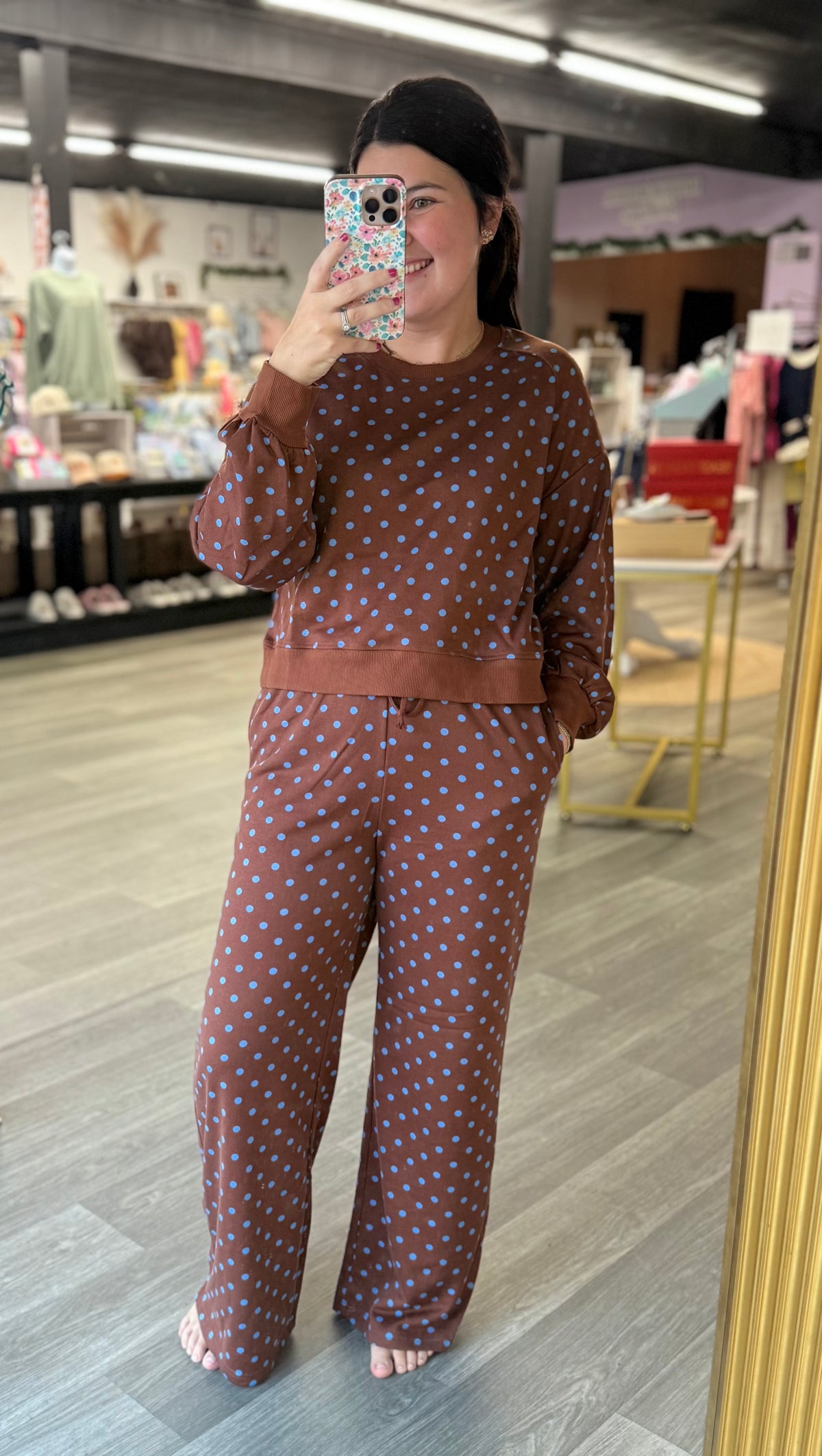 Brown & Blue Polka Dot Pants Set