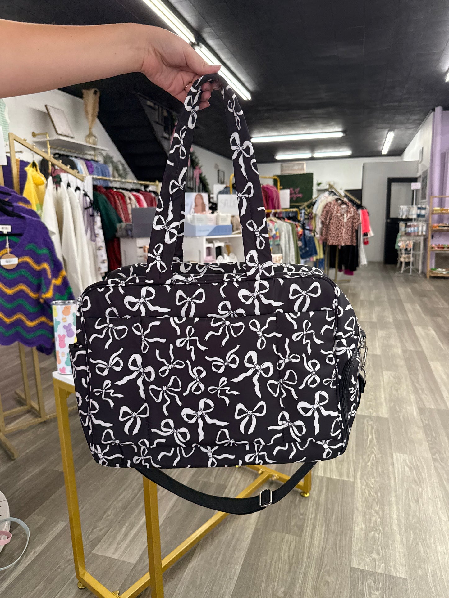 Black Bow Puffer Weekender Bag