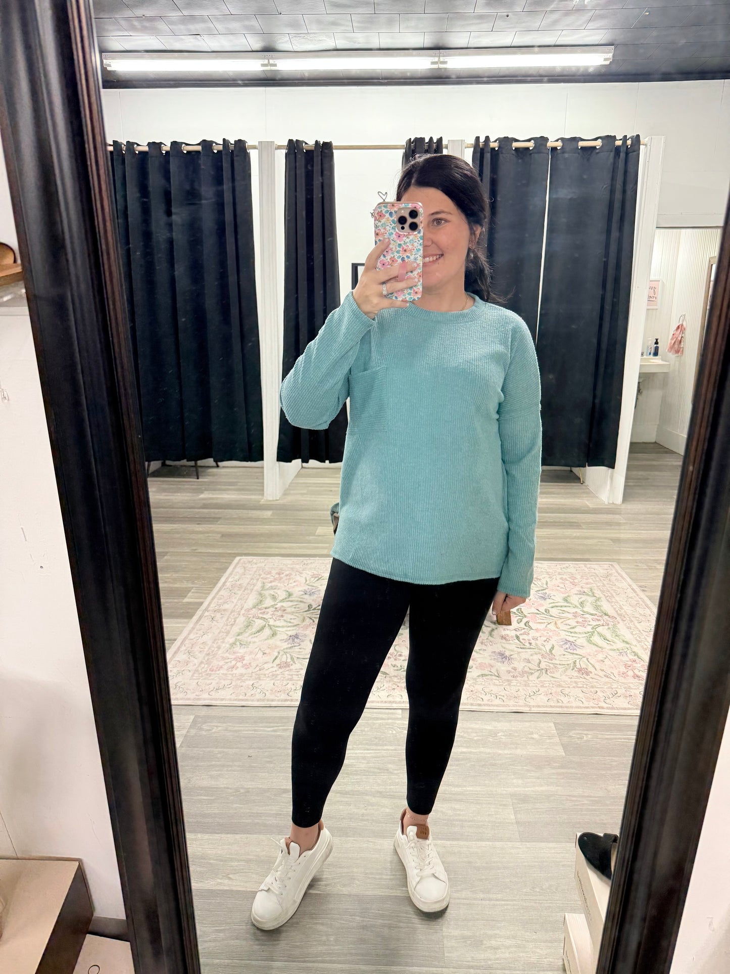 Ribbed Brushed Melange Pocket Top