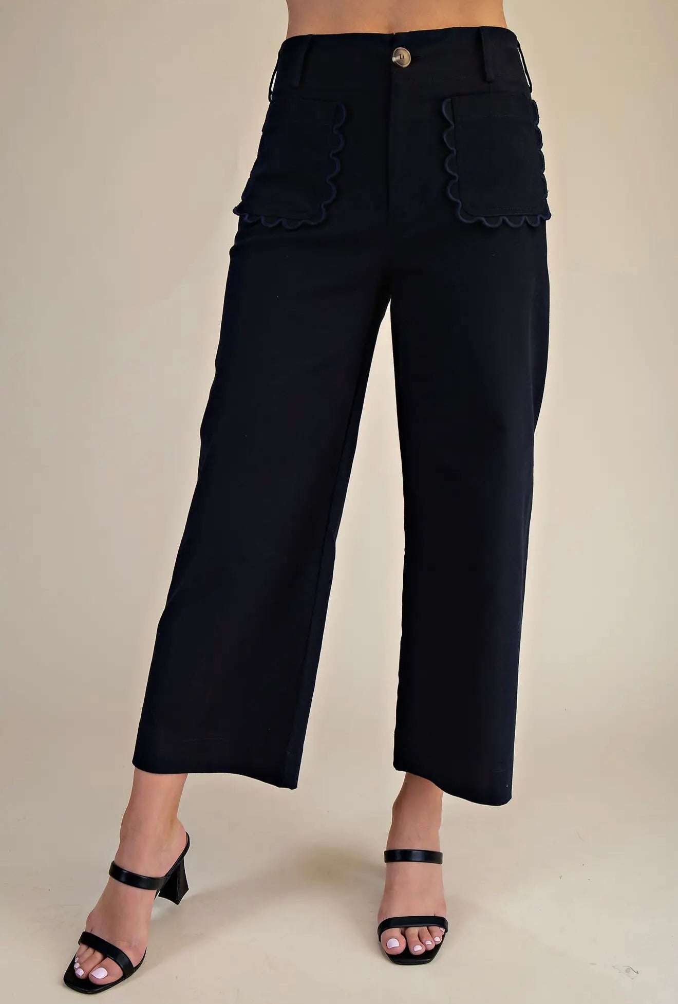 Navy Colette Cropped Wide Leg Pants