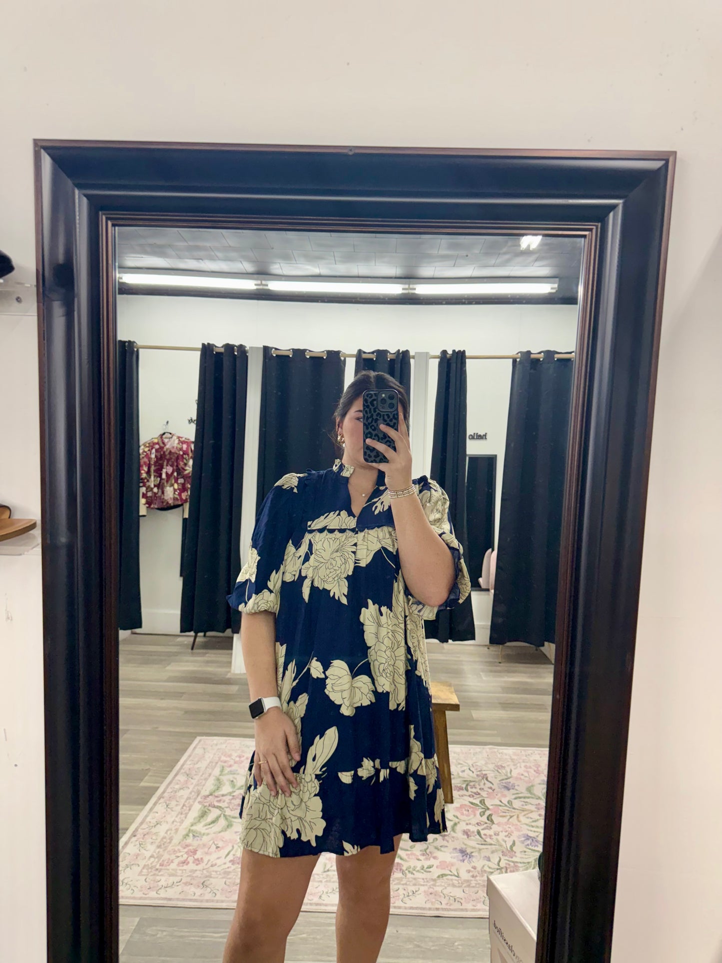 Navy Ruffle Collared Dress