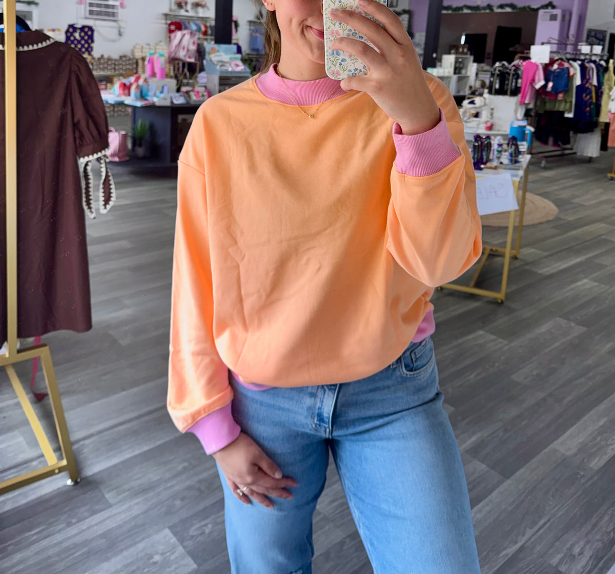 Pink & Orange Mock Neck Top