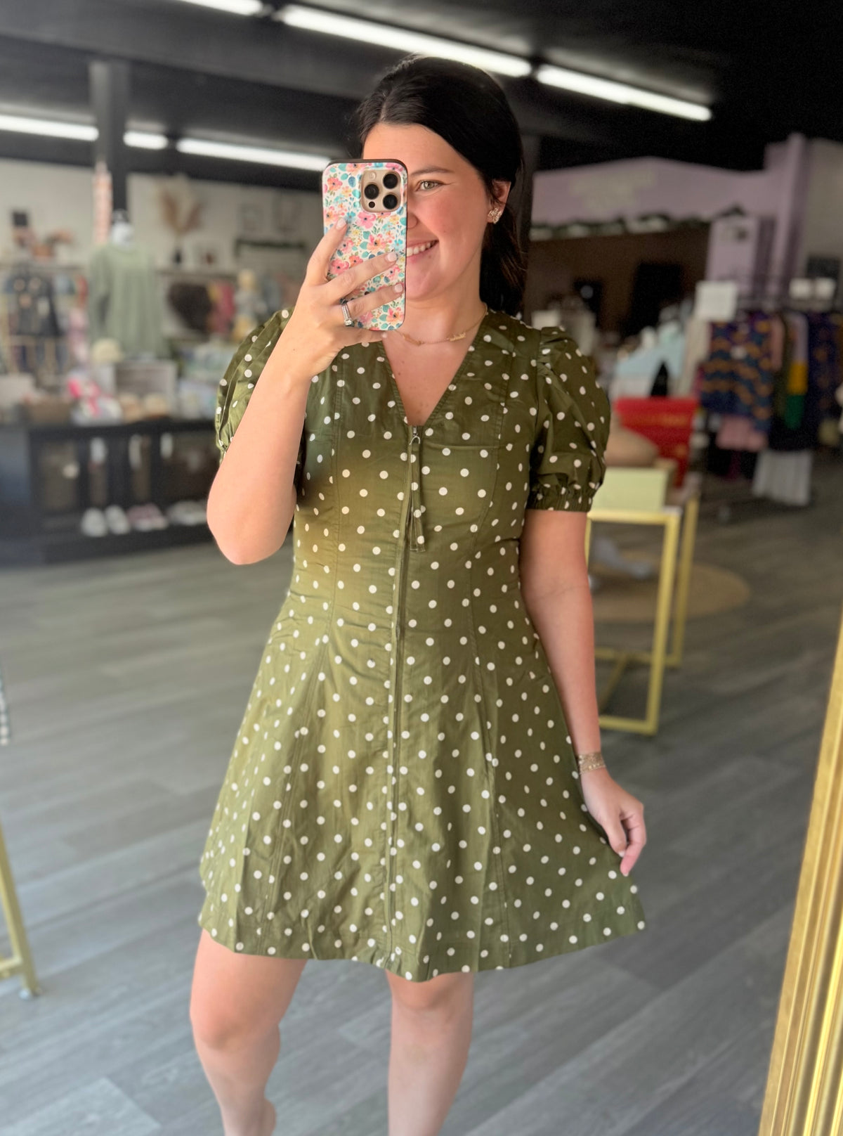 Olive Green Polka Dot Dress