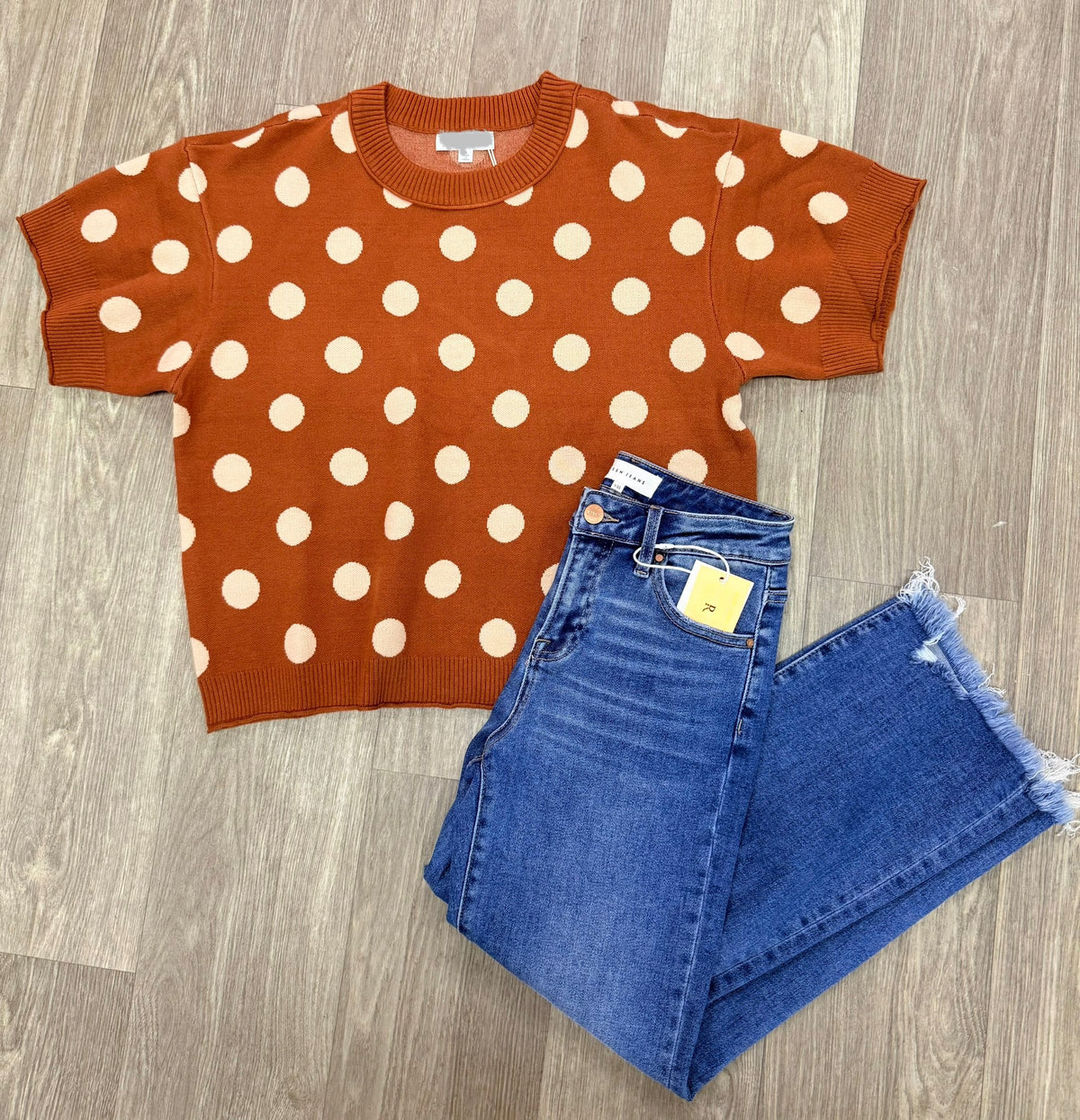 Toffee Polka Dot Sweater Top