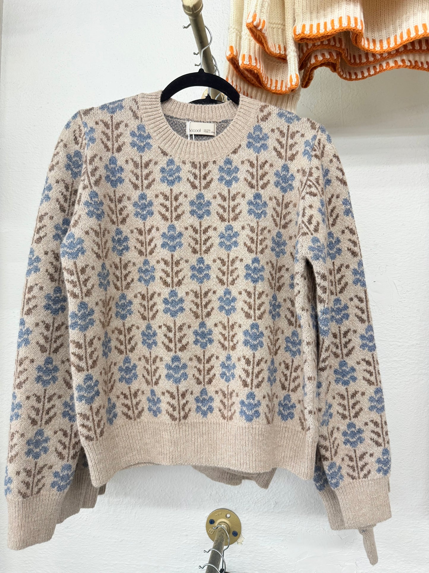 Blue Floral Sweater Top