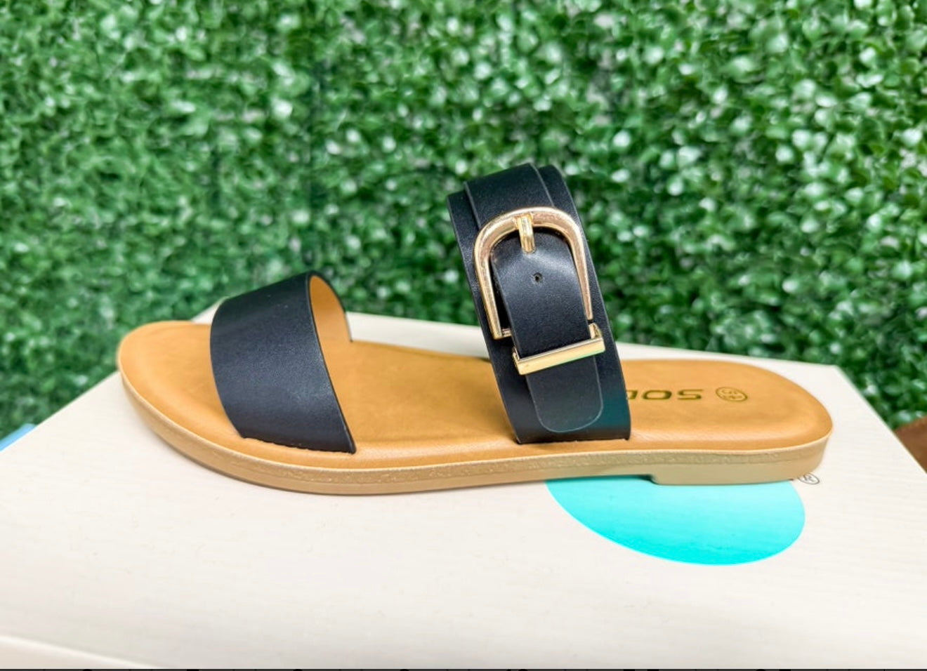 Black Gold Buckle Sandals