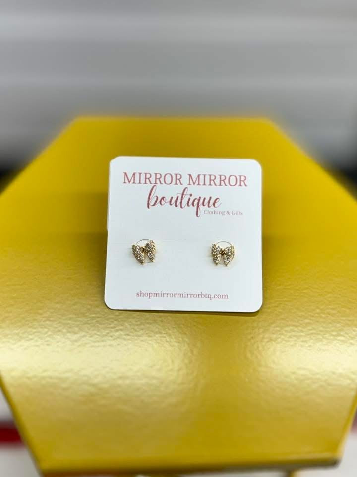 Gold Ribbon Bow Studs