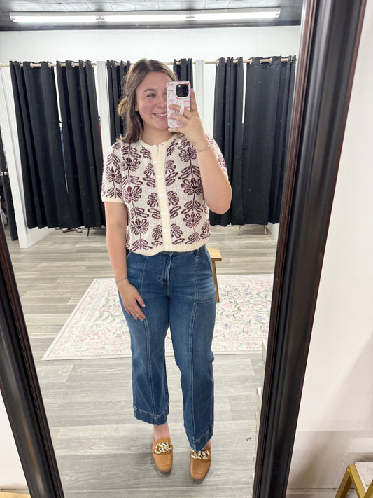 Floral Button-down Sweater Top