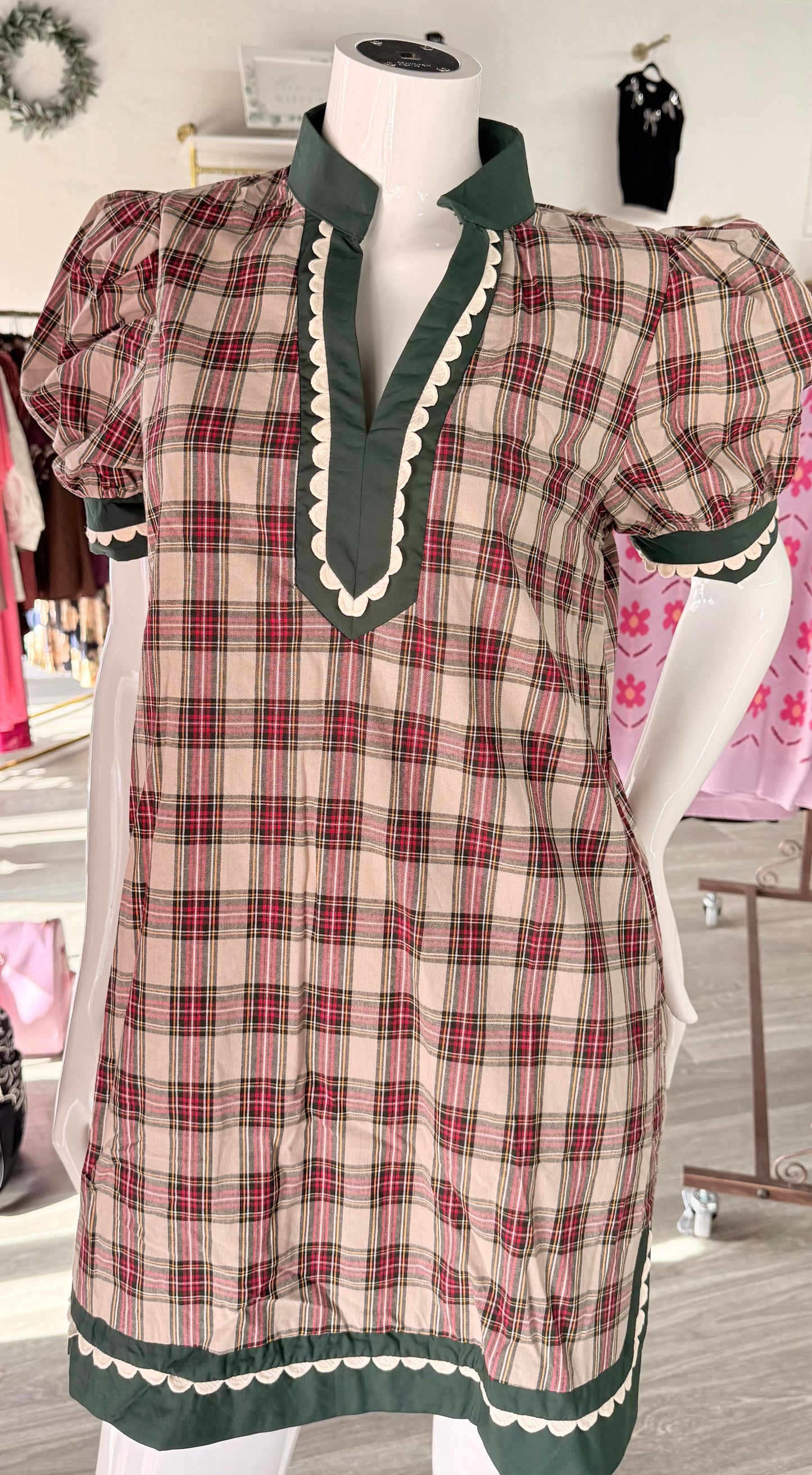 Taupe Plaid Detail Dress