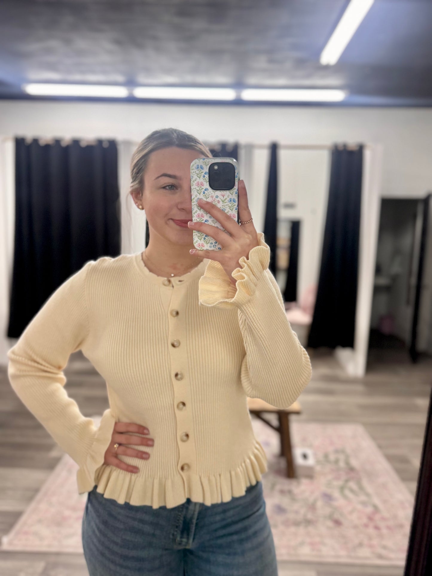 Cream Button Sweater Top
