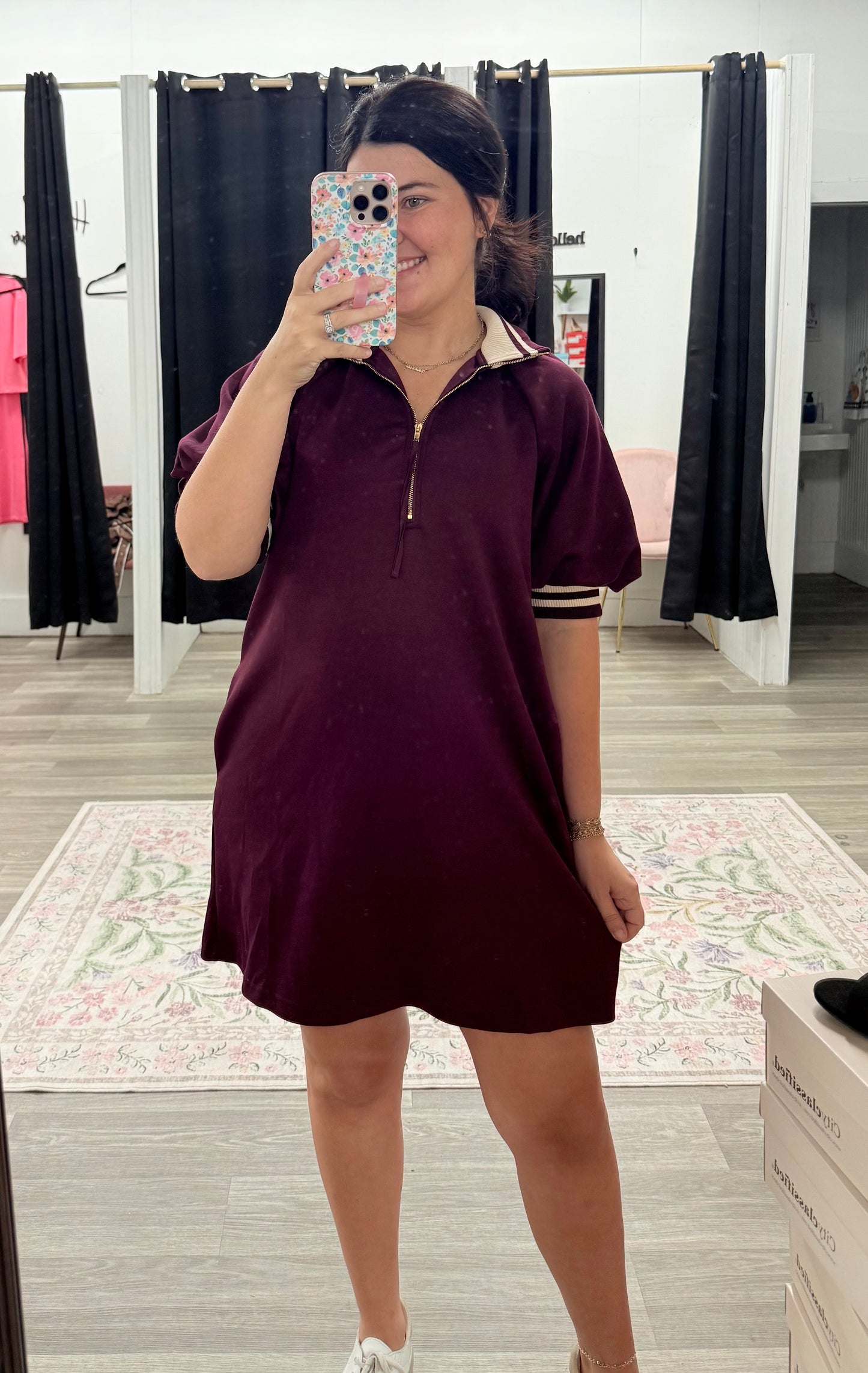 Burgundy Half Zip Dress
