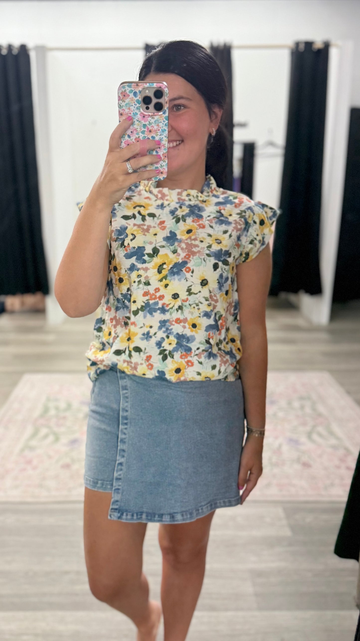 Floral Ruffle Sleeveless Top
