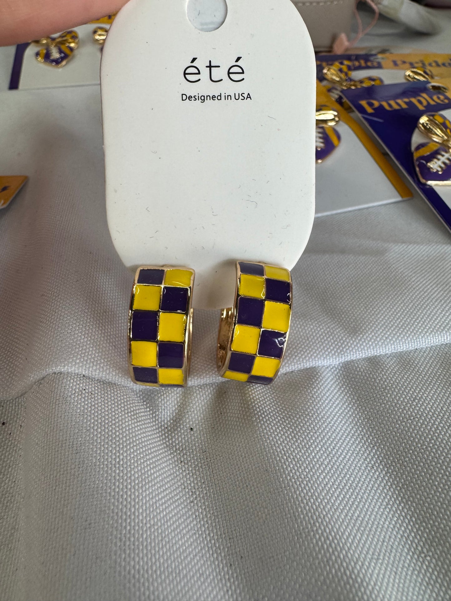 Purple & Yellow Checkered Earrings