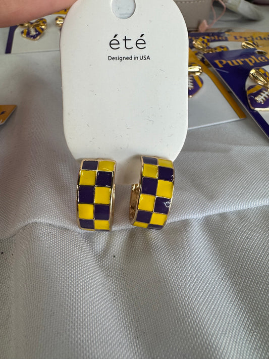 Purple & Yellow Checkered Earrings