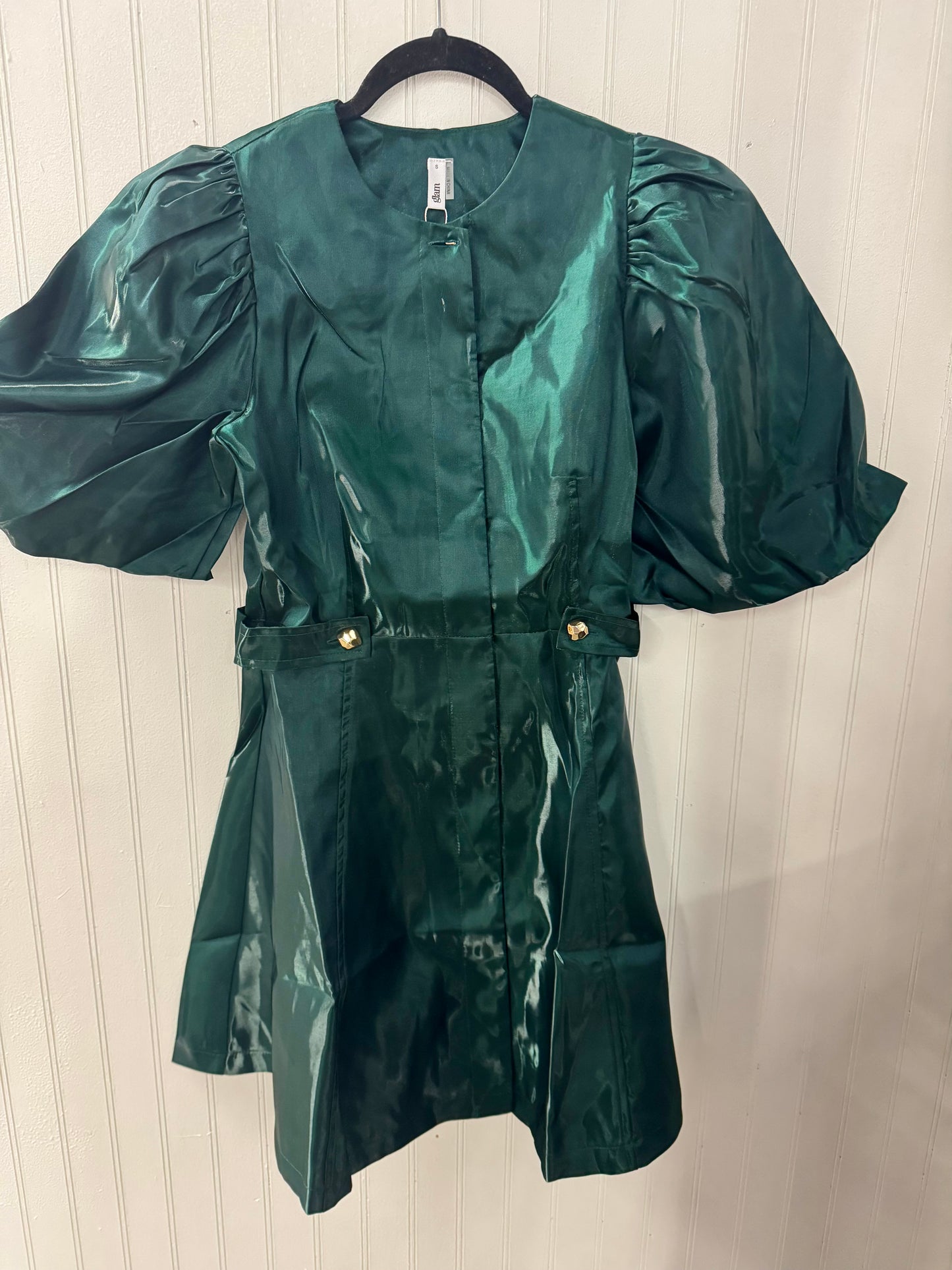 Green Puff Sleeve Detail Waist Dress