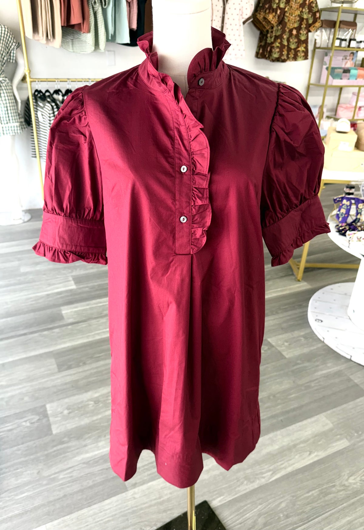 Burgundy Puff Sleeve Dress