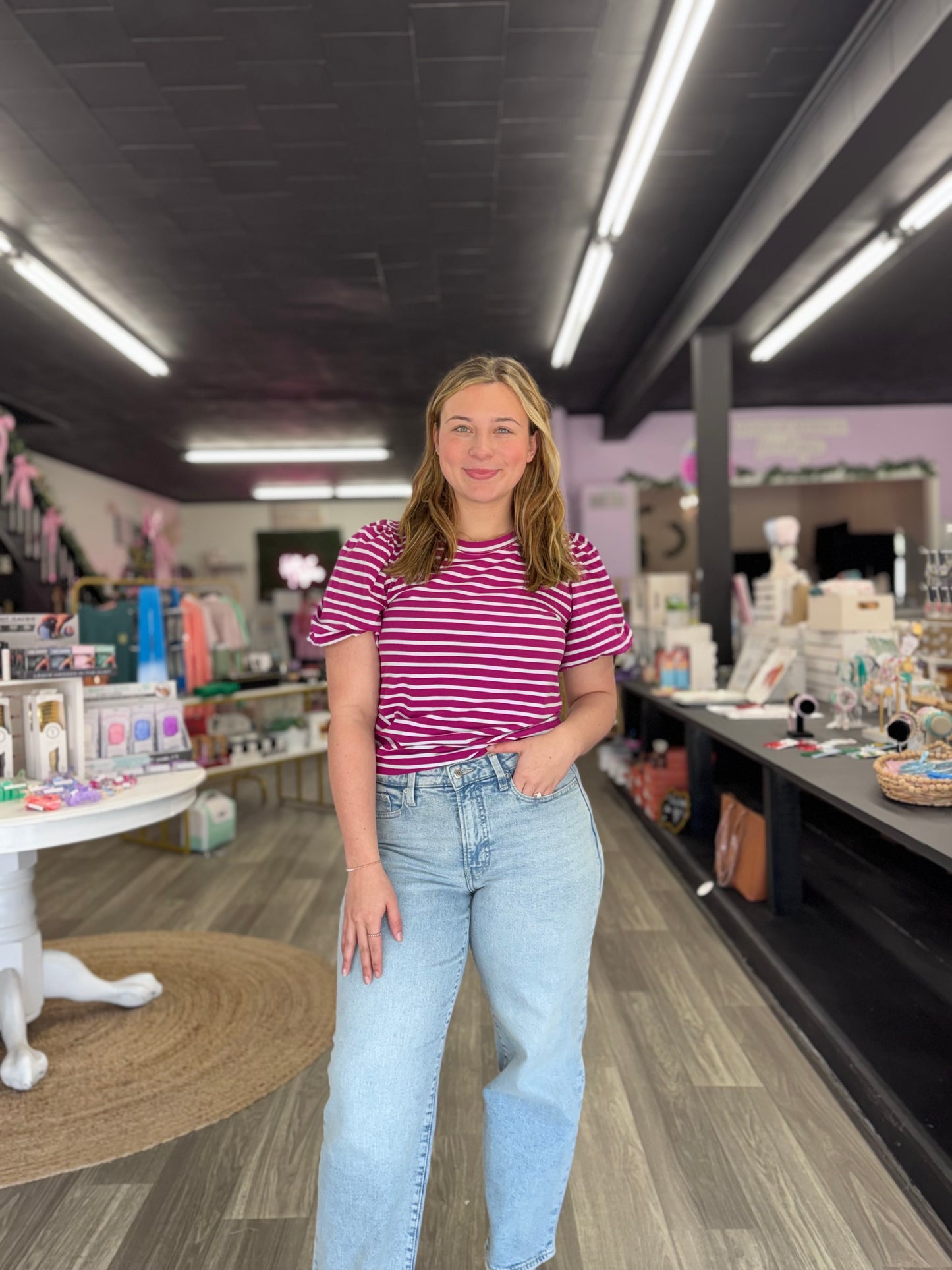 Magenta Striped Top