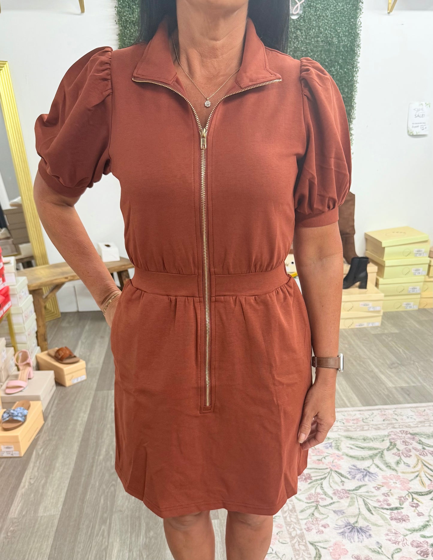 Rust Zip Up Dress