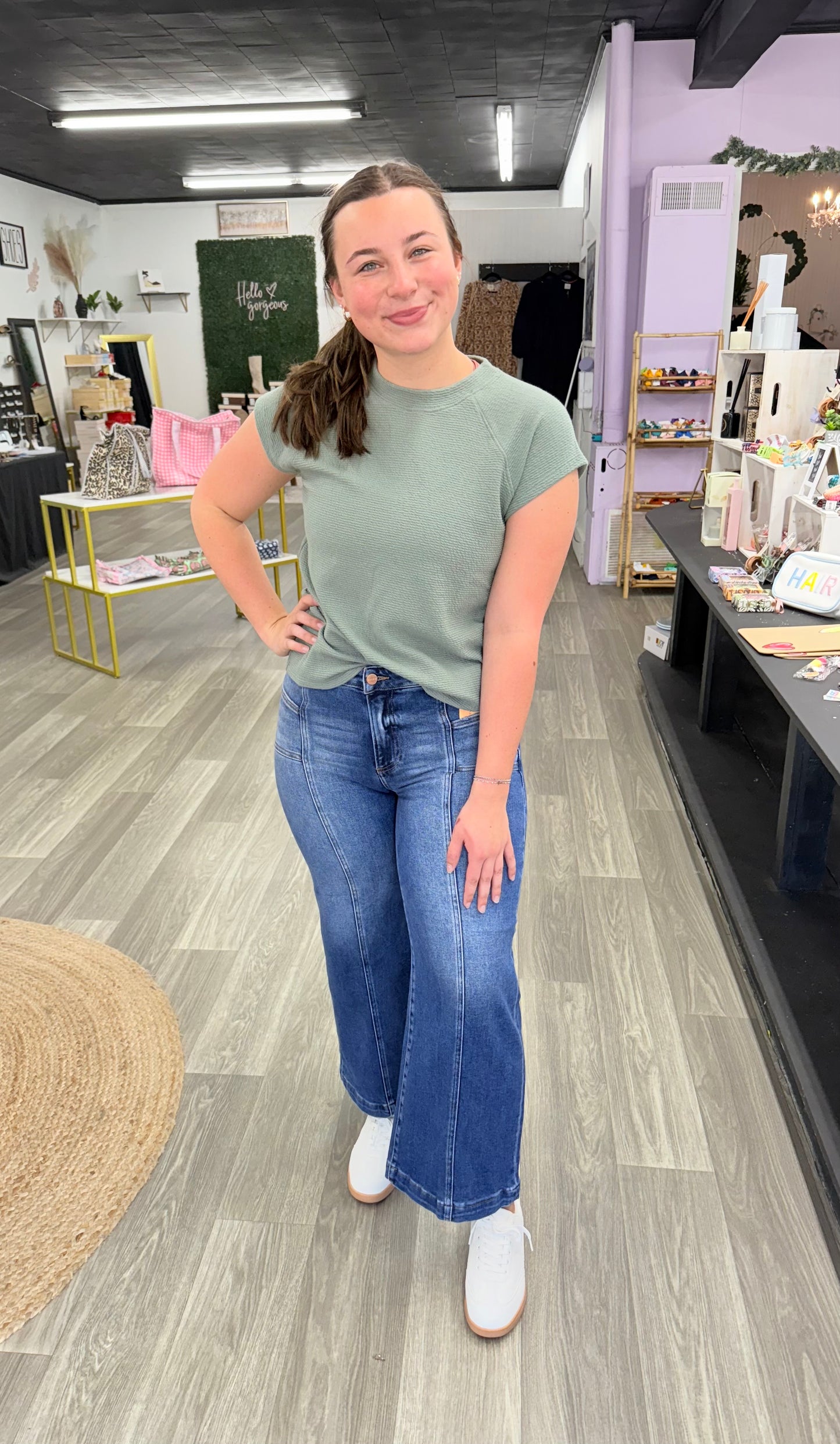 Audrie Mid Rise Crop Wide Leg Jeans