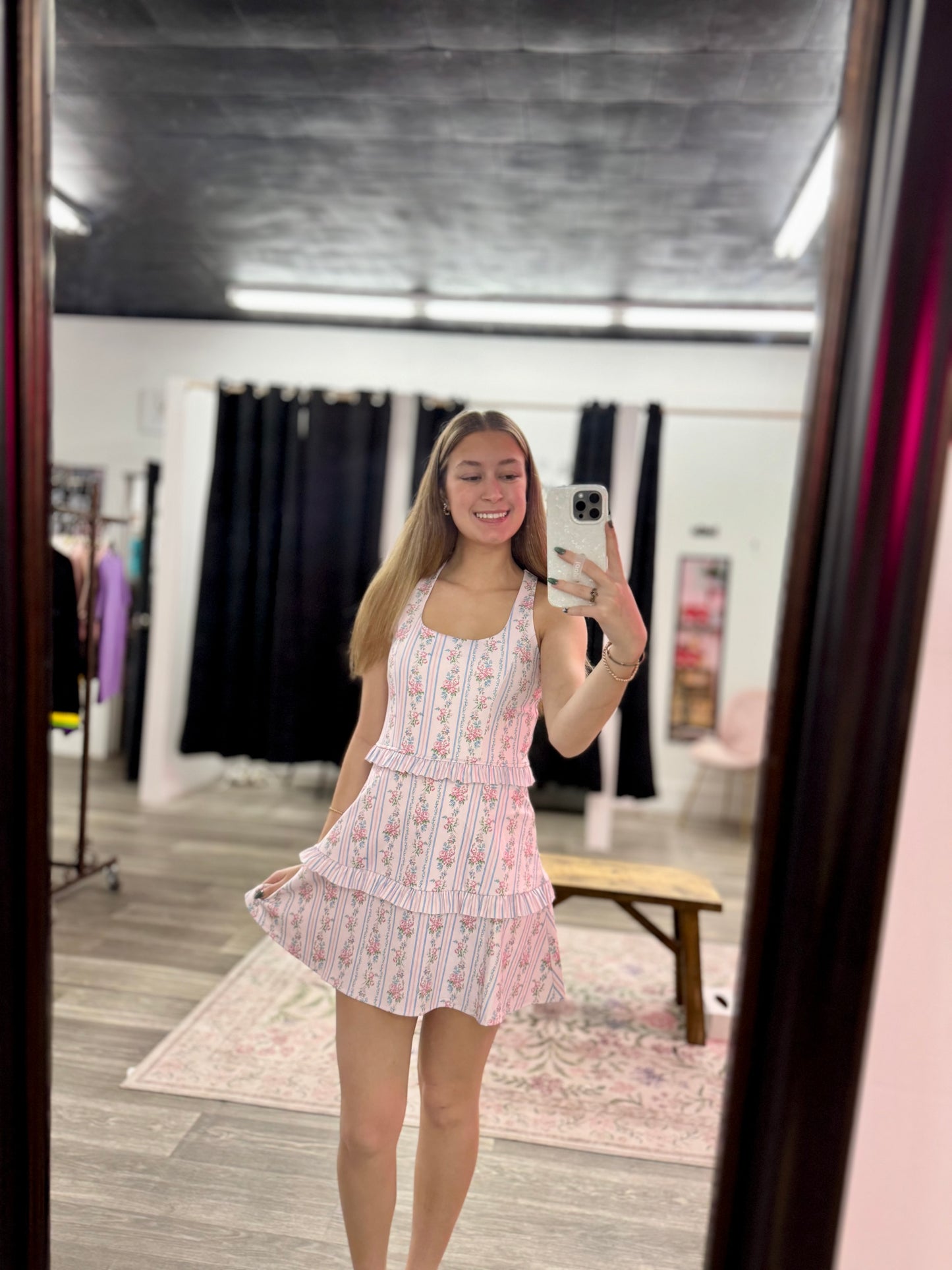 Pink & Blue Floral Ruffled Active Dress