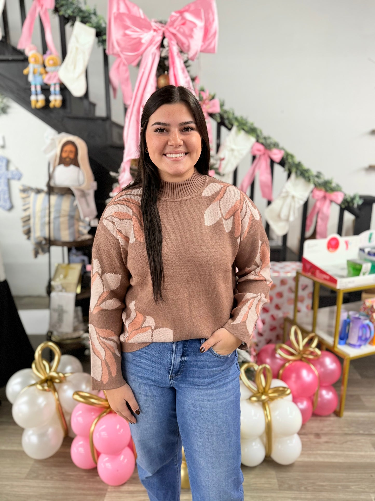 Mocha Flower Pattern Sweater