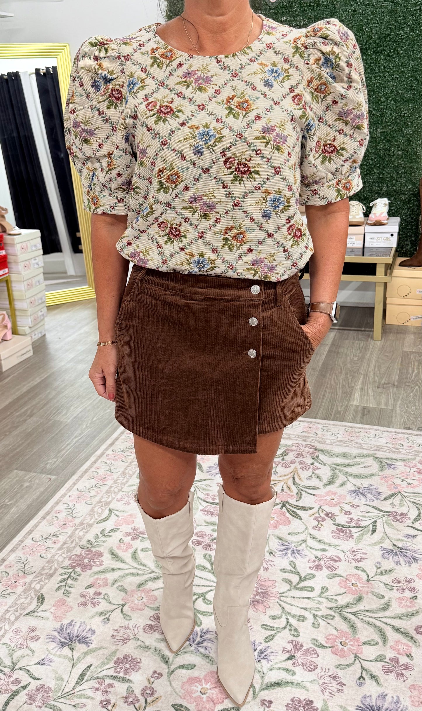 Taupe Floral Detail Top