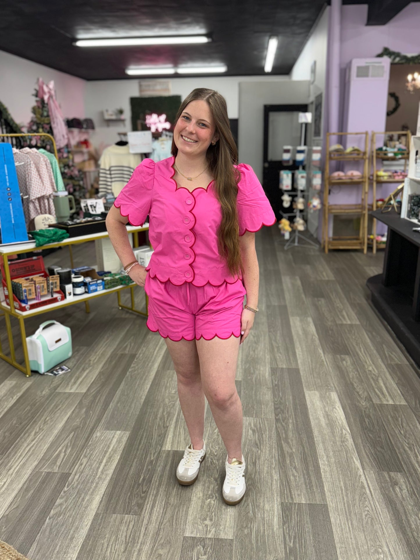 Pink & Red Scalloped Short Set
