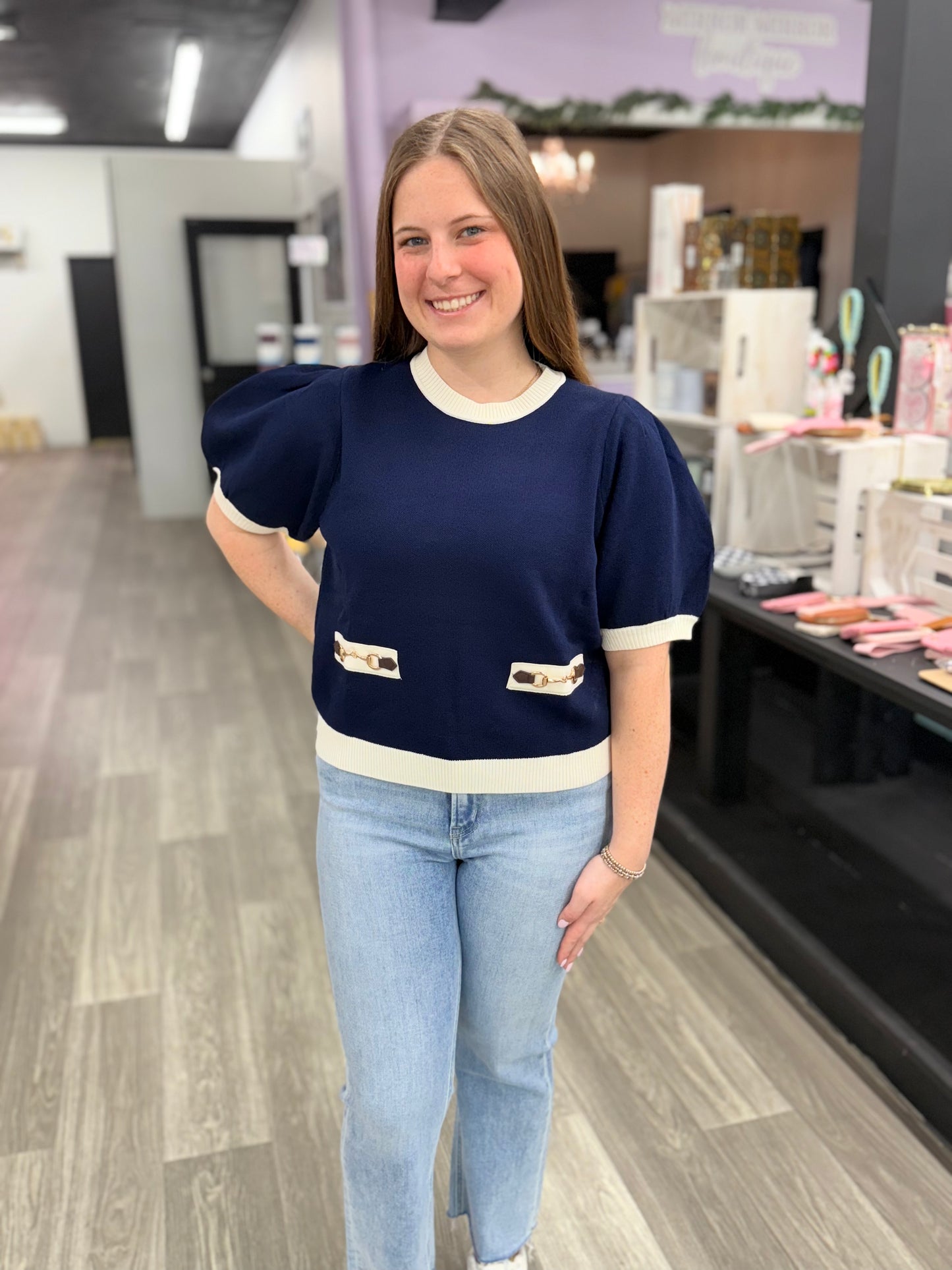 Navy & Cream Top