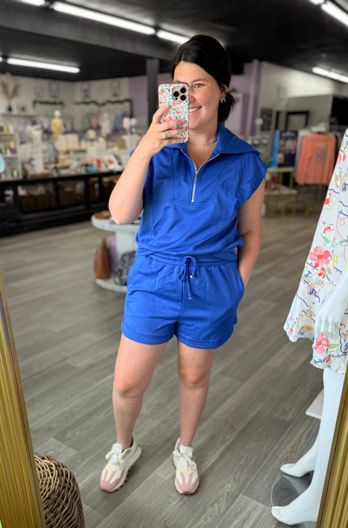 Cobalt Blue Half Zip Short Set