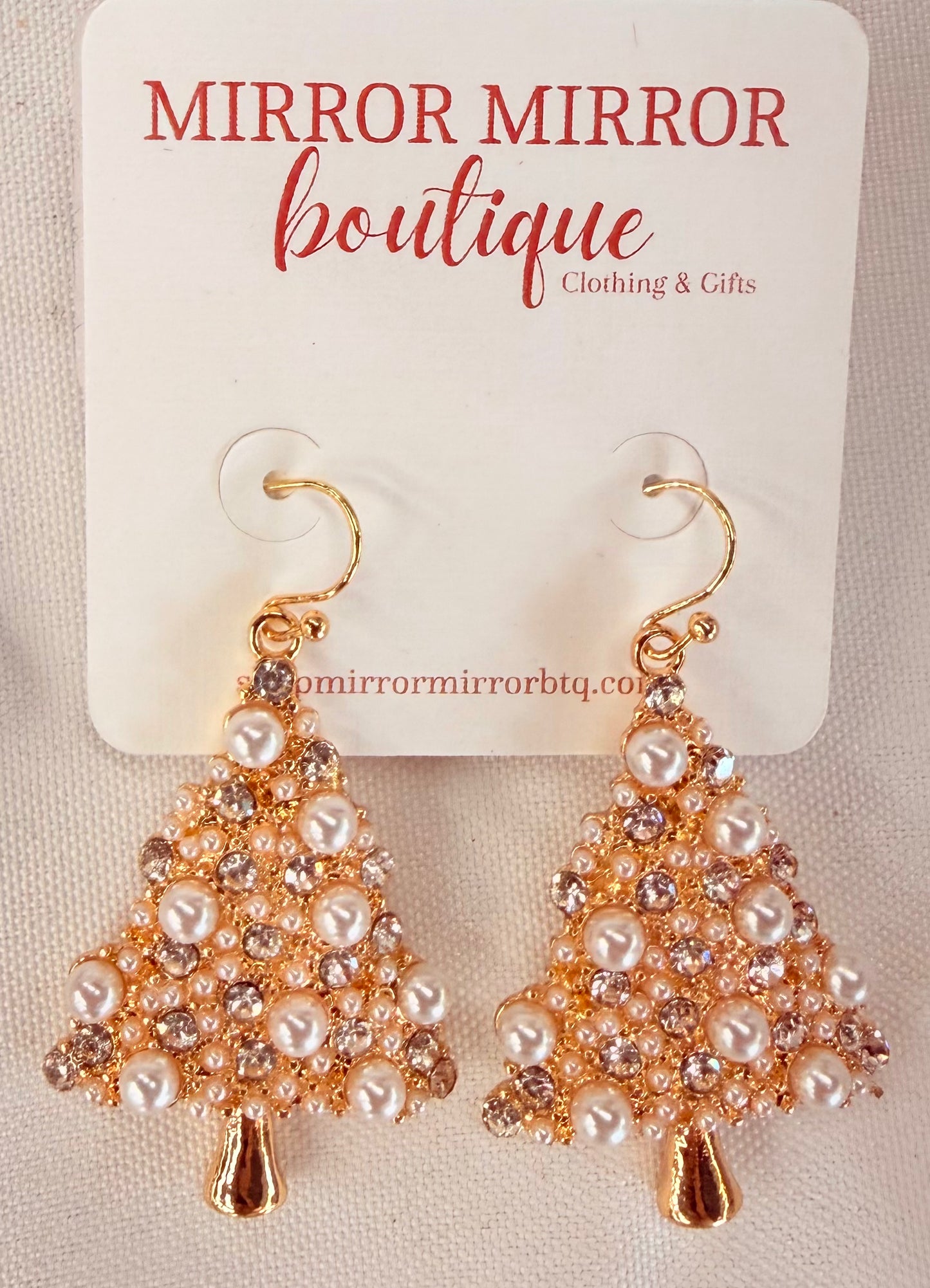 Gold Pearl Christmas Tree Earrings