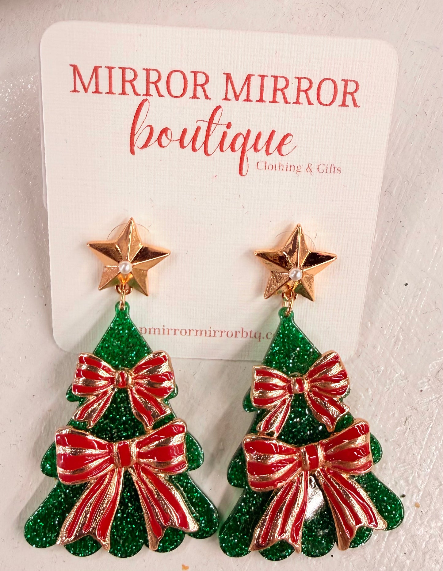 Christmas Tree Red Bow Earrings