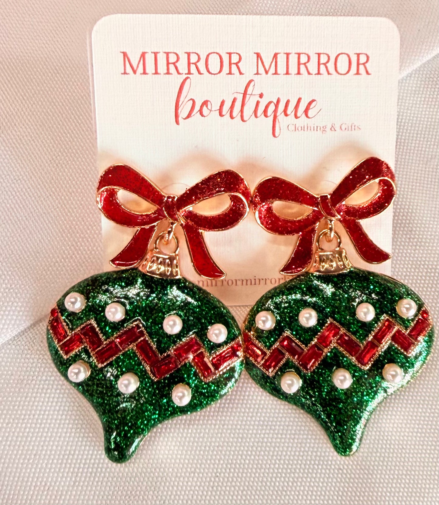 Green Pearl Ornament Earrings