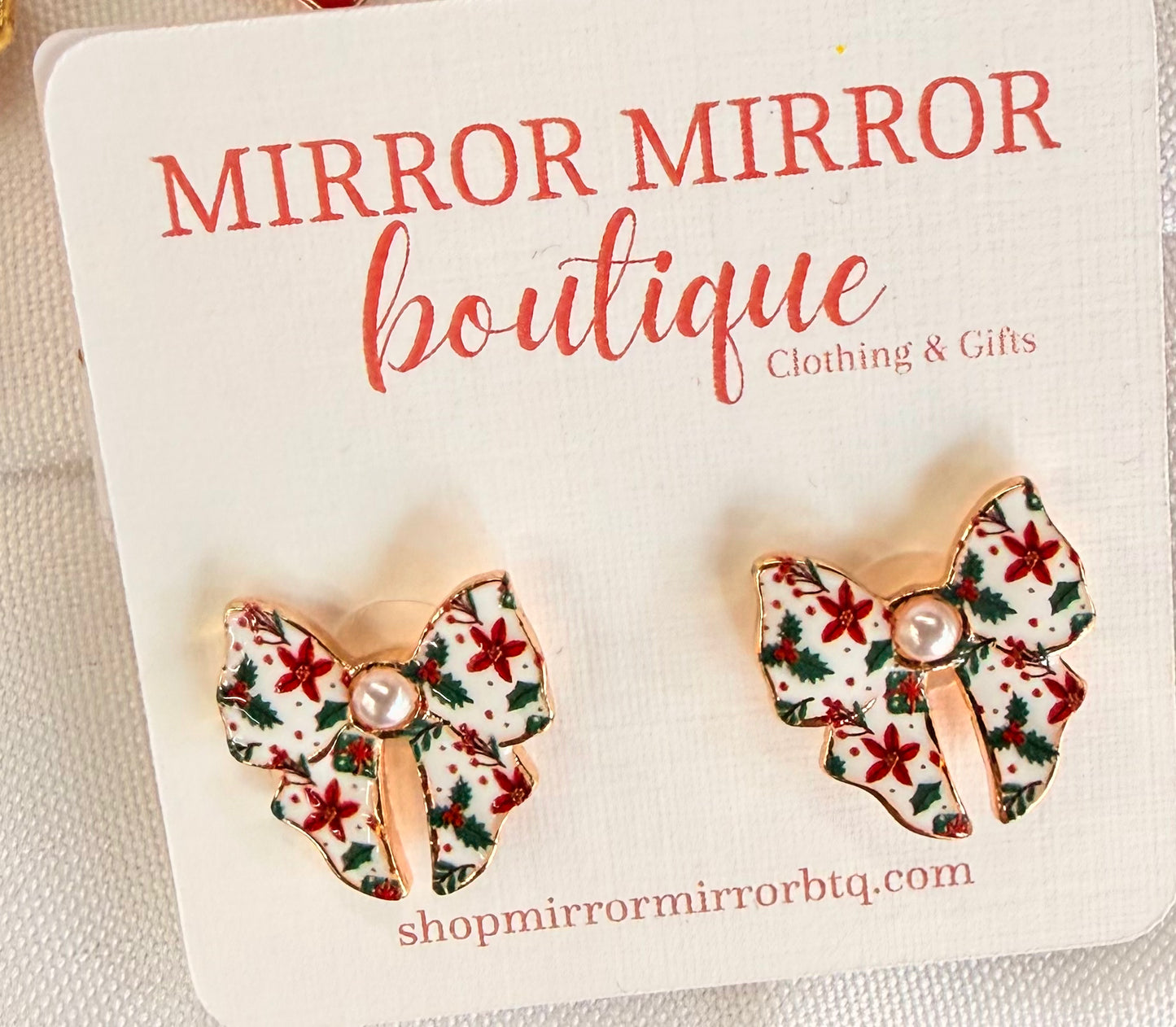 White Christmas Bow Earrings