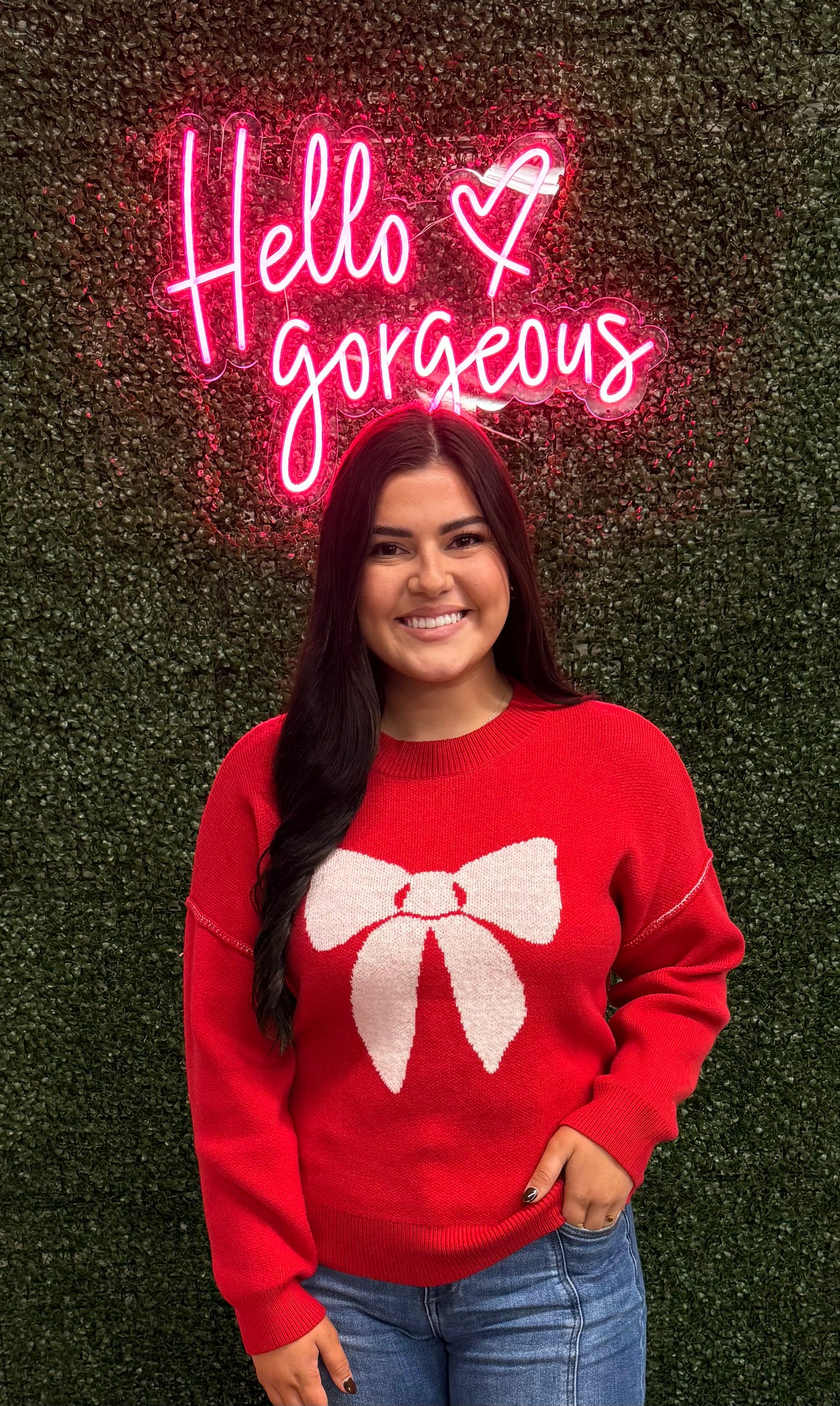 Red Bow Print Sweater