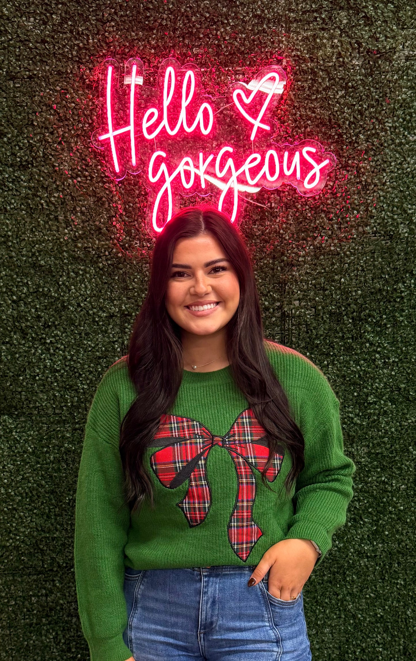 Christmas Plaid Bow Sweater