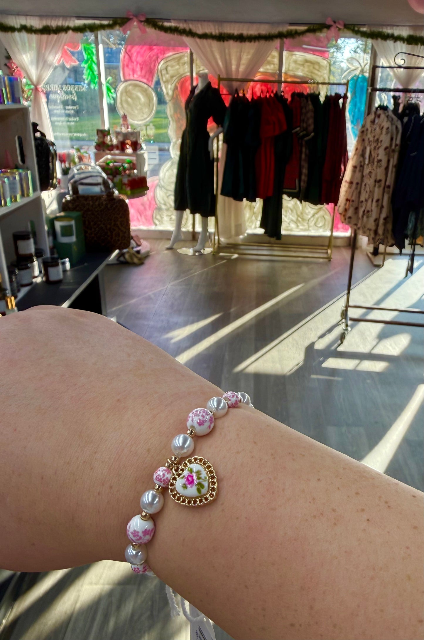 Pink Toile Pearl Bracelet