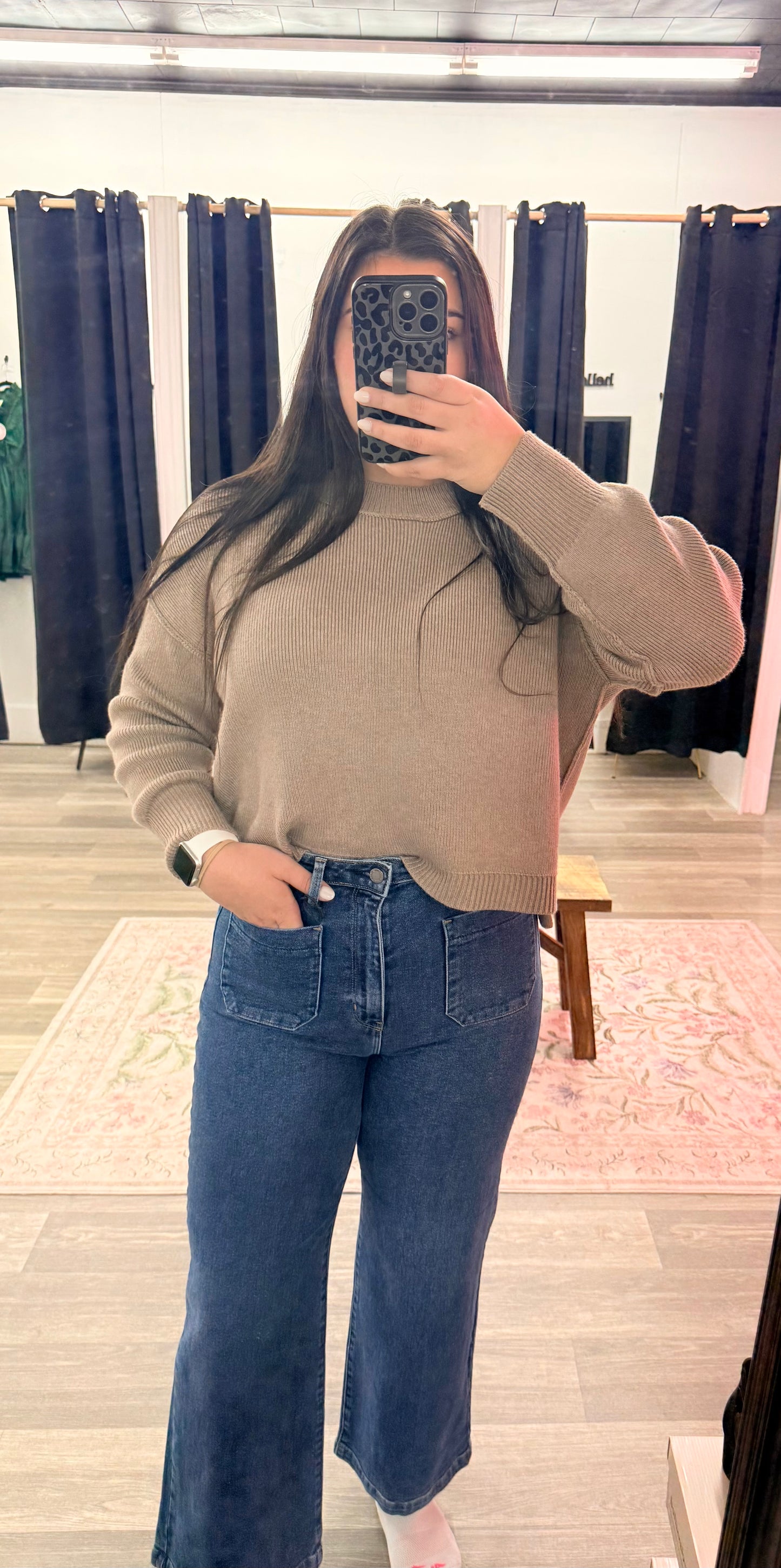 Patch Pocket Wide Leg Dark Denim Jeans