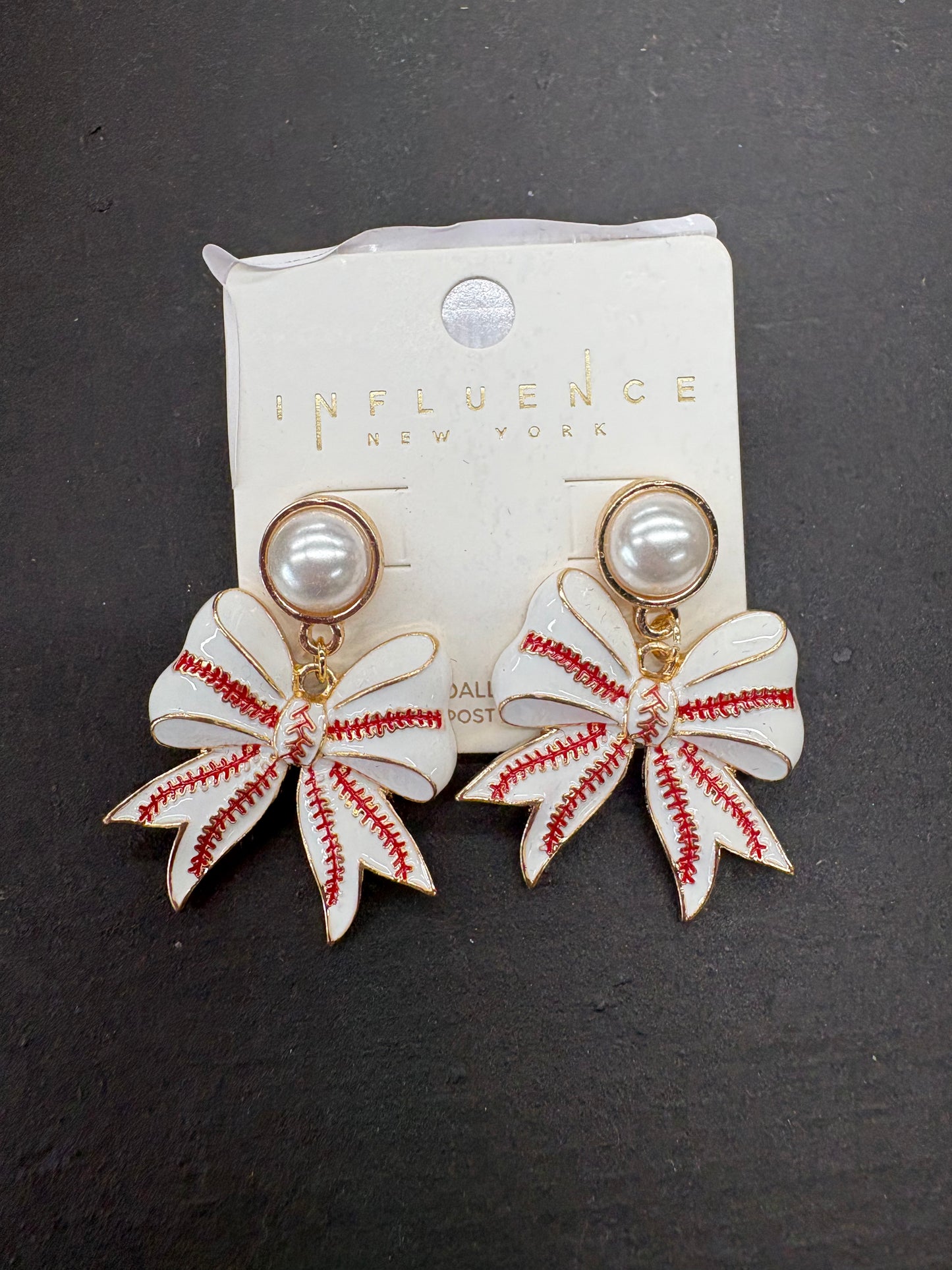 Baseball bow earrings