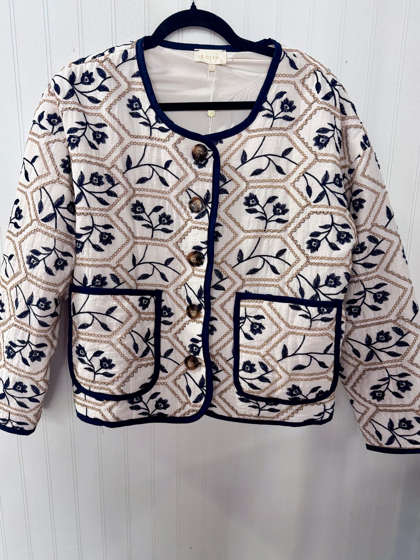 Cream & Navy Button Jacket