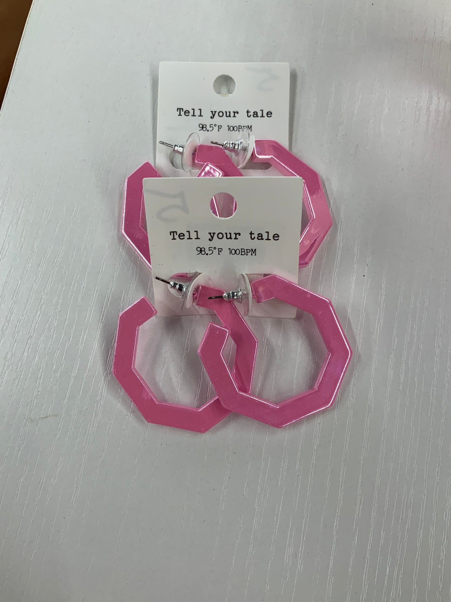 Pink Metallic Hexagon Earrings