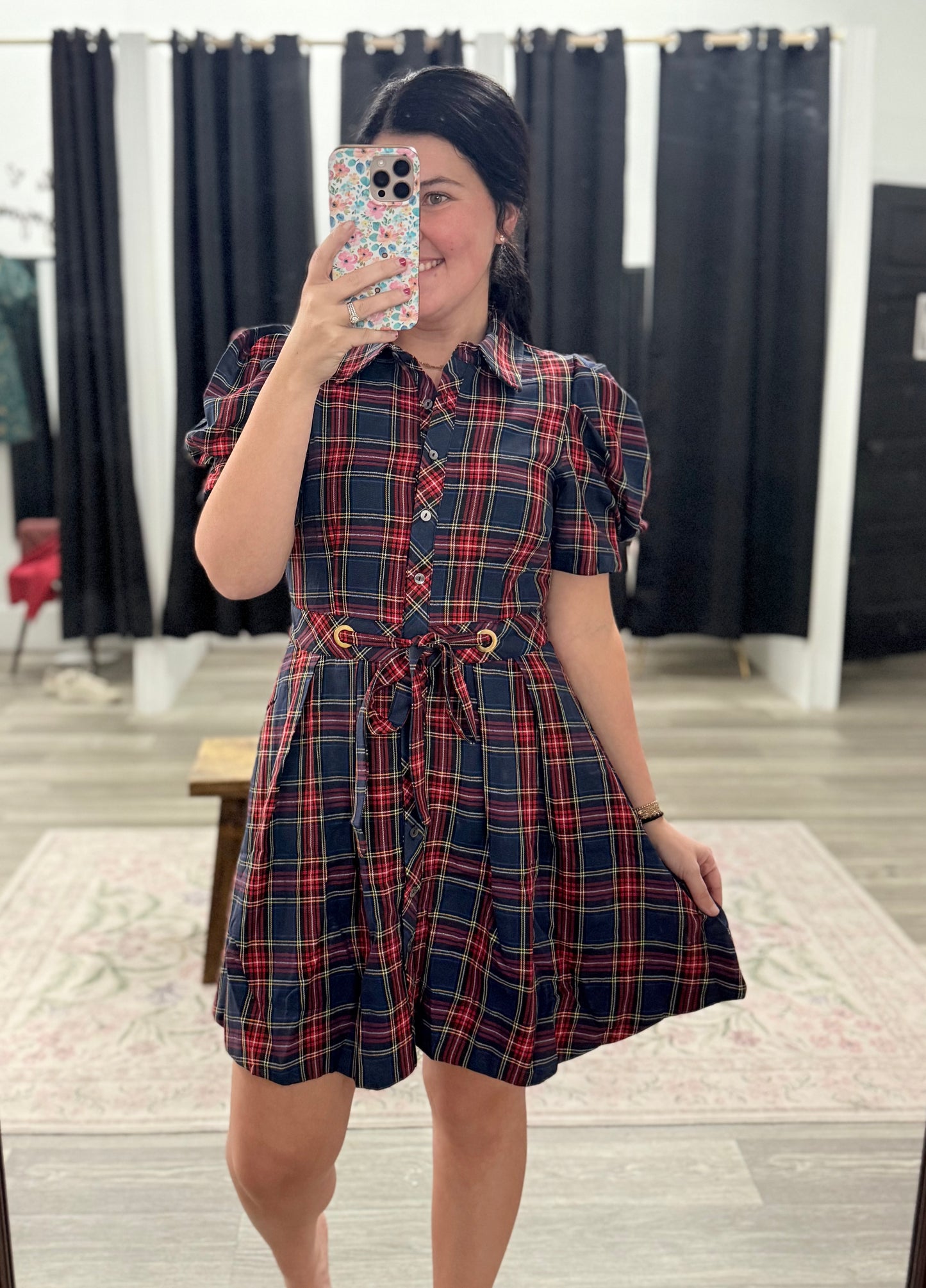 Navy Plaid Dress