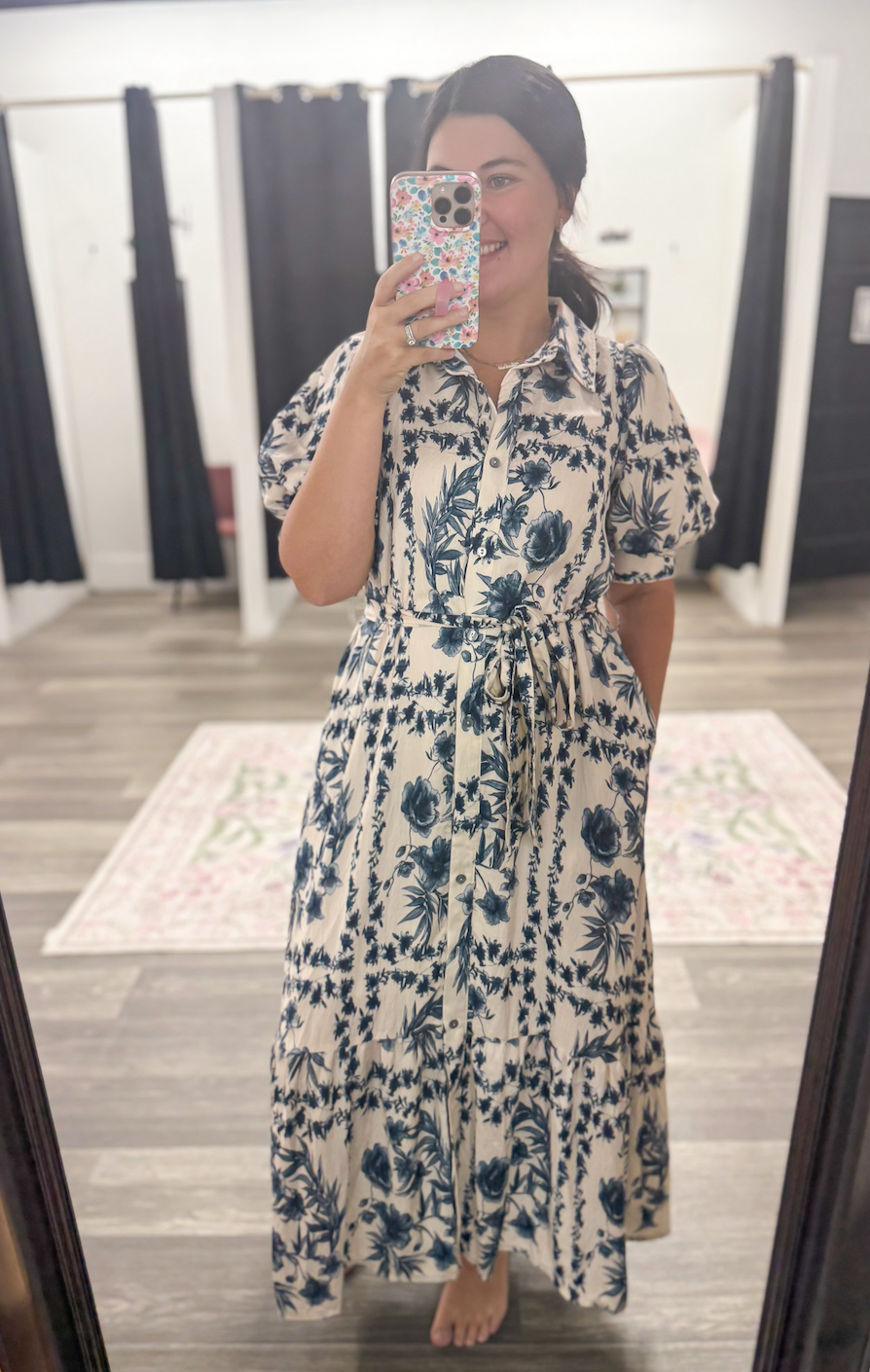 Blue Floral Midi Dress