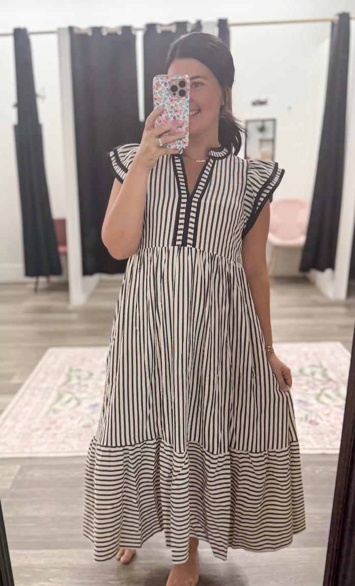 Black Striped Midi Dress