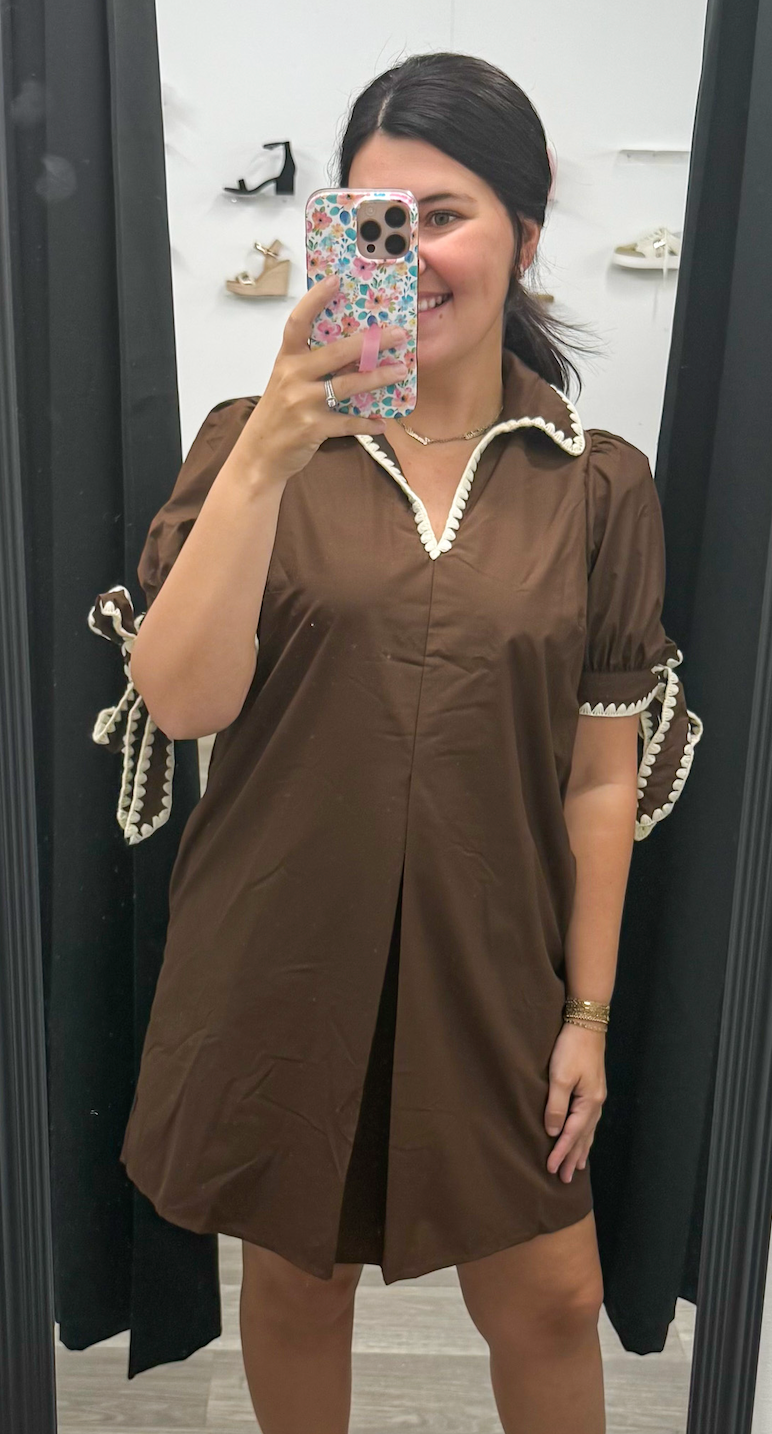 Brown Tie Sleeve Dress
