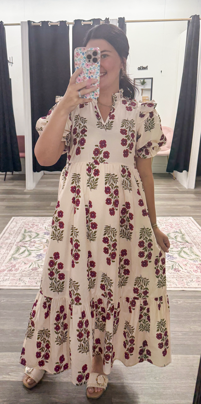 Red Floral Midi Dress