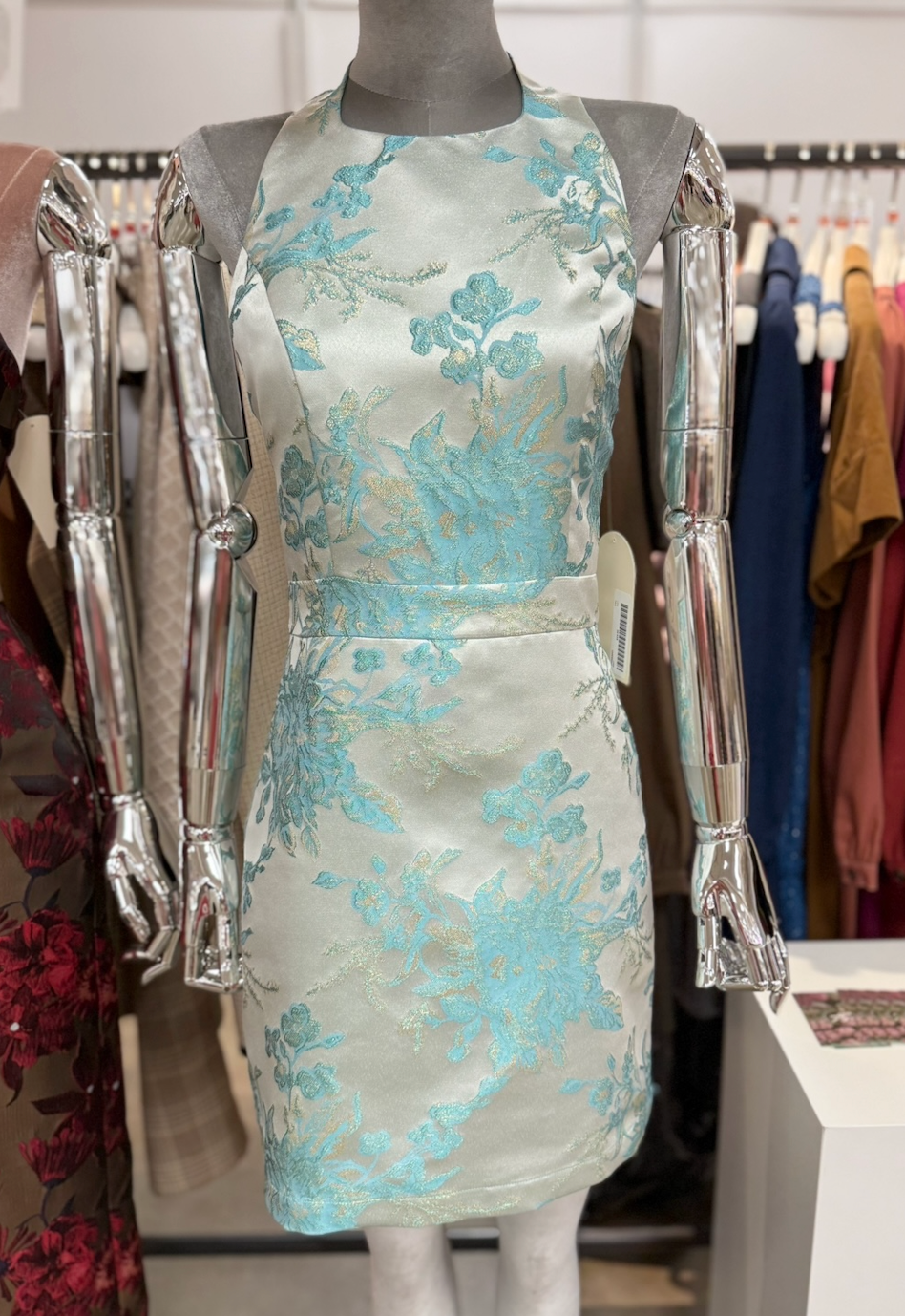 Mint Jacquard Halter Dress