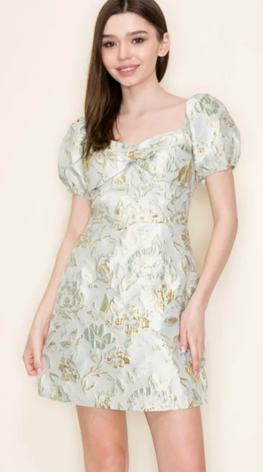 Mint & Gold Jacquard Dress